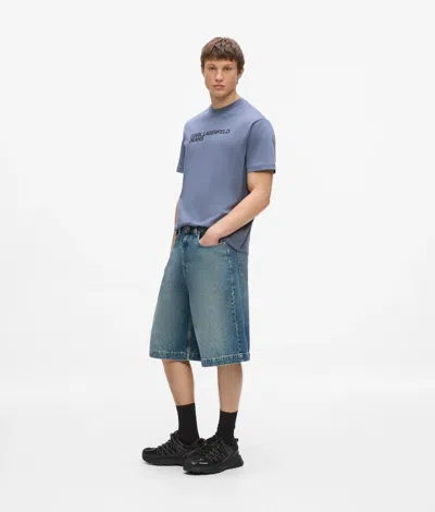Kl Jeans Baggy Washed Denim Shorts In Blue
