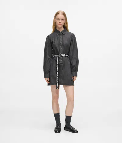 Kl Jeans Belted Denim Dress In Black