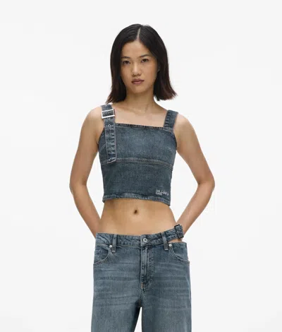 Kl Jeans Belted Denim Tank Top In Blue
