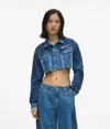 Kl Jeans Blocked Denim Micro Jacket In Blue