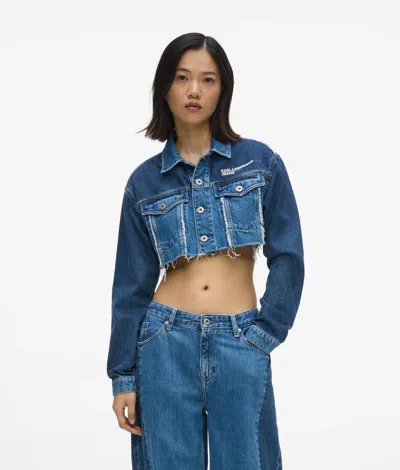 Kl Jeans Blocked Denim Micro Jacket In Blue