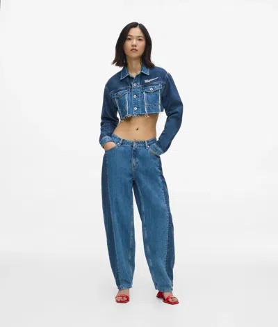 Kl Jeans Blocked Denim Mid-rise Barrel Jeans In Blue