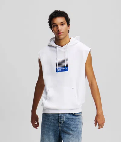 Kl Jeans Box Fade Logo Sleeveless Hoodie In White