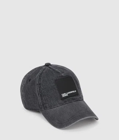 Kl Jeans Box Logo Denim Cap In Gray
