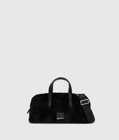 Kl Jeans Box Logo Furry Bowling Bag In Black