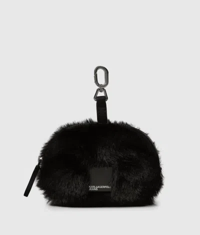 Kl Jeans Box Logo Furry Mini Purse In Black
