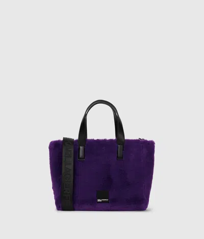Kl Jeans Box Logo Furry Mini Tote Bag In Prism Violet