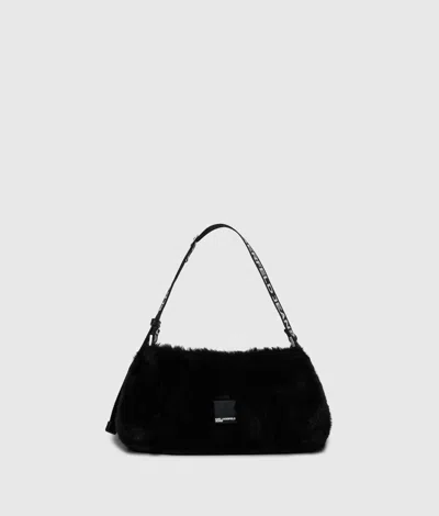 Kl Jeans Box Logo Furry Shoulder Bag In Black