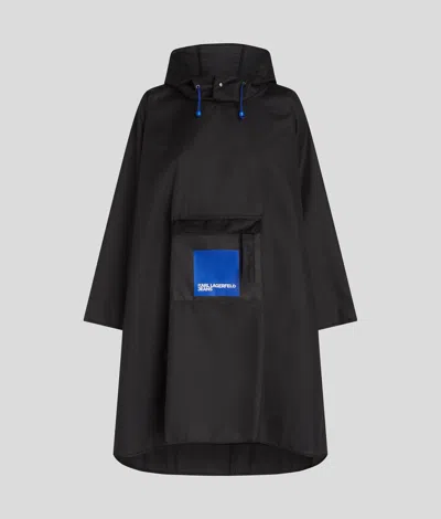 Kl Jeans Box Logo Hooded Poncho In Black