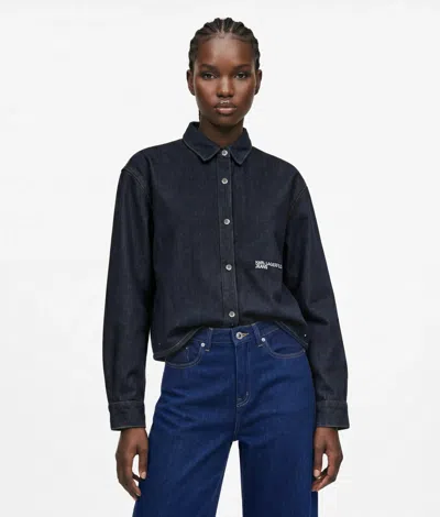 Kl Jeans Boxy Glitter Denim Shirt In Blue