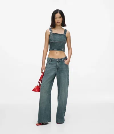 Kl Jeans Buckle Detail Low-rise Wide Jeans In Blue