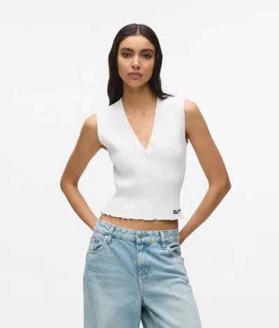 Kl Jeans Button-down Knit Top In White