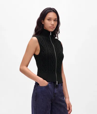 Kl Jeans Cable Knit Zip-up Top In Black