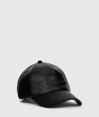 Kl Jeans Casquette En Simili-cuir Craquelé In Black