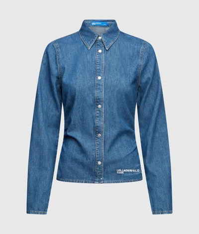Kl Jeans Chemise Froncée En Denim In Pierre Bleue Moyenne