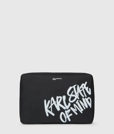 Kl Jeans Coated Karl Quote Laptop Pouch In Black