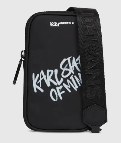 Kl Jeans Coated Karl Quote Phone Pouch In Black