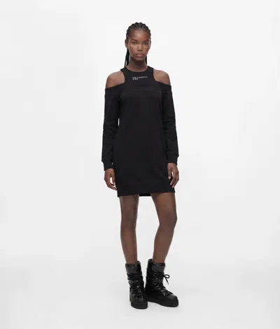 Kl Jeans Cold-shoulder Sweat Dress In Black