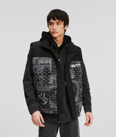 Kl Jeans Color Block Puffer Gilet In Black