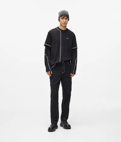Kl Jeans Contrast Stitch Cargo Pants In Black