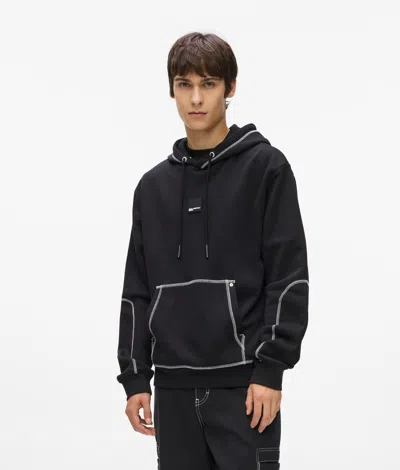Kl Jeans Contrast Stitch Hoodie In Black
