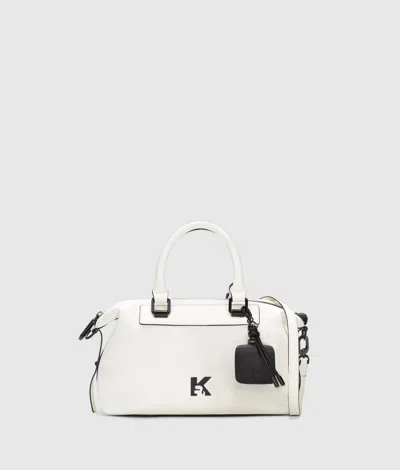 Kl Jeans Cord Charm Top Handle Bag In Egret