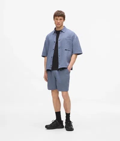 Kl Jeans Crinkled Cotton Shorts In Gray