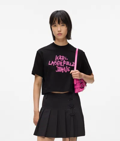 Kl Jeans Cropped Graffiti T-shirt In Black