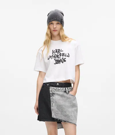 Kl Jeans Cropped Graffiti T-shirt In White