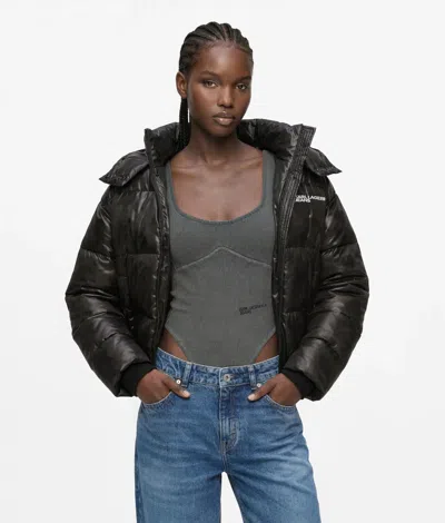 Kl Jeans Cropped Shiny Puffer Jacket
