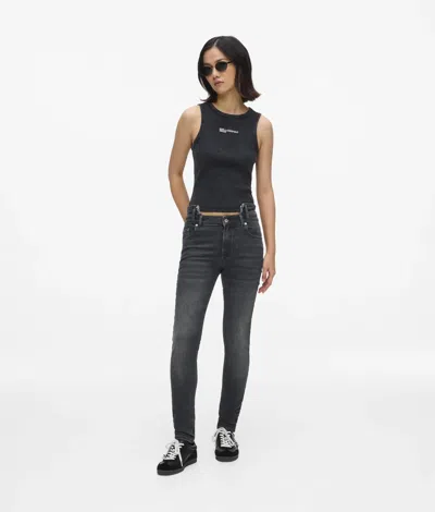 Kl Jeans Cutaway Waist High-rise Skinny Jeans In Black
