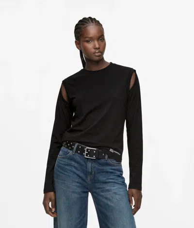 Kl Jeans Cut-out Long-sleeved Top In Black