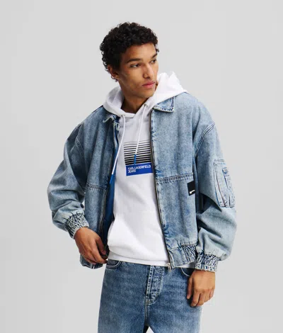 Kl Jeans Denim Bomber Jacket In Blue