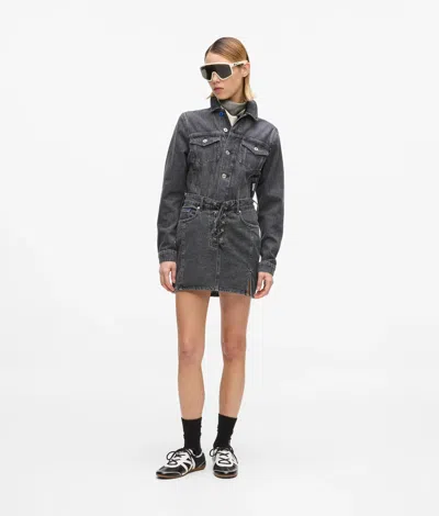 Kl Jeans Denim Lace-up Mini Skirt In Black