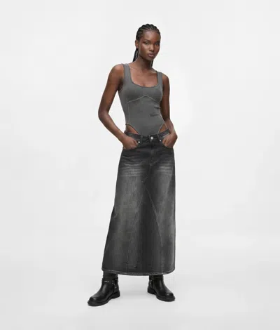 Kl Jeans Denim Maxi Skirt In Gray