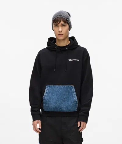 Kl Jeans Denim Pocket Hoodie In Black