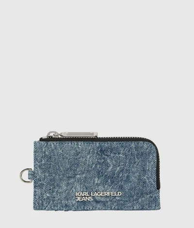 Kl Jeans Denim Zipped Cardholder In Blue