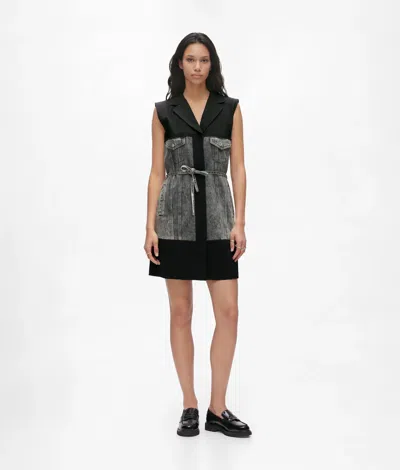 Kl Jeans Denim-panel Blazer Dress In Black