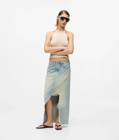 Kl Jeans Distressed Denim Maxi Skirt