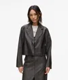 Kl Jeans Distressed Faux-leather Blazer In Black