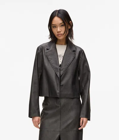 KL JEANS DISTRESSED FAUX-LEATHER BLAZER