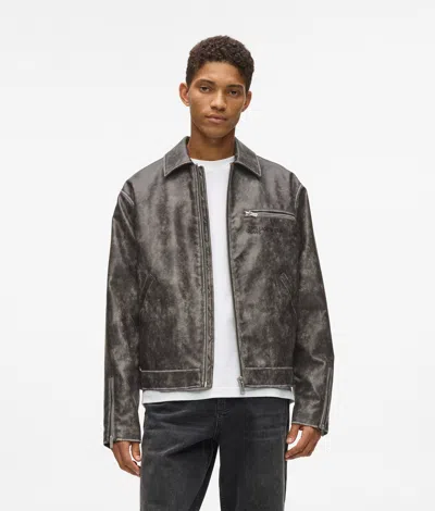 Kl Jeans Distressed Faux Leather Jacket In Black