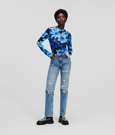 Kl Jeans Distressed High-rise Straight Jeans