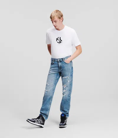Kl Jeans Distressed Straight Jeans In Blue