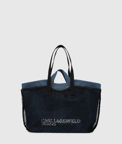 Kl Jeans Double Mesh Denim Shopper In Blue