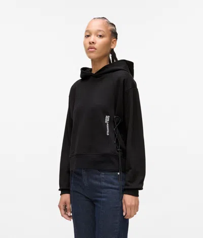 Kl Jeans Drawcord Hoodie In Black