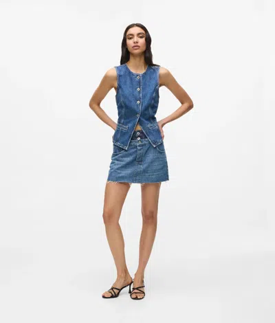 Kl Jeans Dual-layer Denim Mini Skirt In Blue