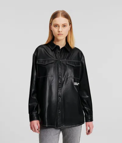 Kl Jeans Faux-leather Overshirt In Black