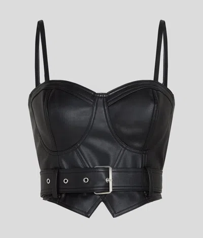Kl Jeans Faux Leather Top In Black