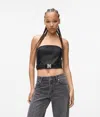 Kl Jeans Faux-leather Top In Black